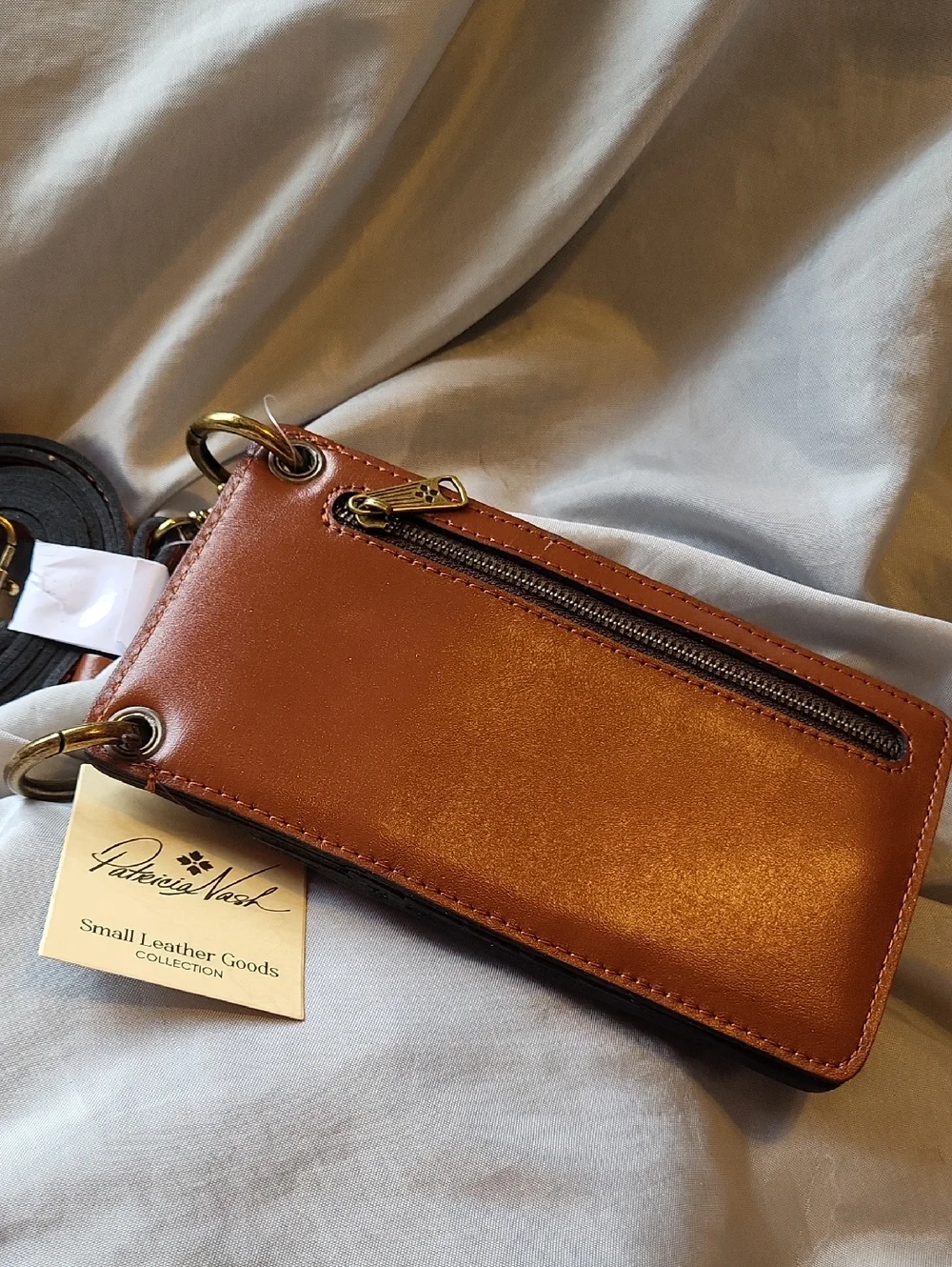 Patricia Nash Farleigh Heritage Tan Leather Crossbody Phone Case with Strap AL M
